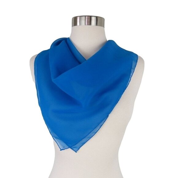 Vintage 70s Blue Sheer Polyester Scarf 26" Square - Picture 1 of 5